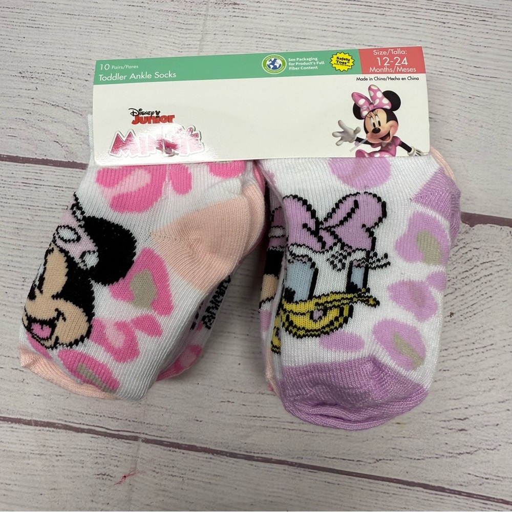 10 Disney Minnie Mouse Daisy Duck Toddler Ankle Socks 12-24 Months Pink Purple